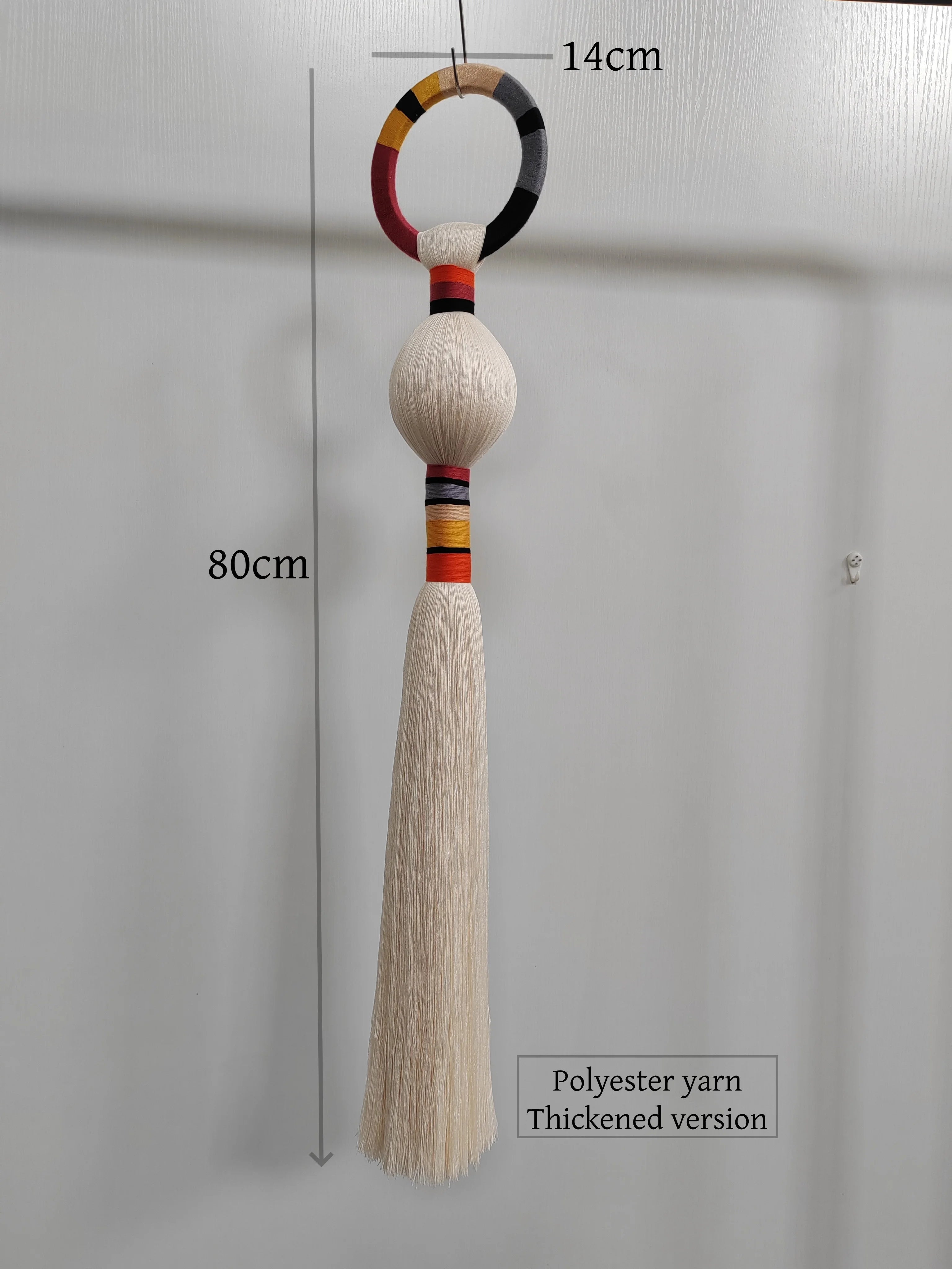 Boho Macrame Spherical Ball Hanging Decor Handwoven Unique Wall Sculpture Modern Organic Art for Living Room Bedroom Home Decor | Color:14x80cm-C