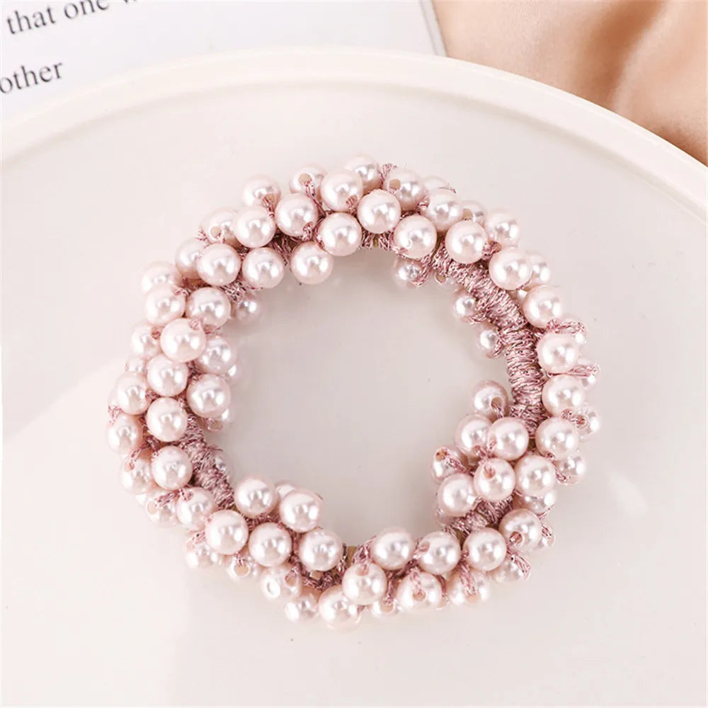 Crystal Hair Ties Boho Elastic Hair Scrunchies Pearl Hair Ropes Bead Ponytail Holders Hair Accessories For Women and Girls | Color:A3-a-SP005-D