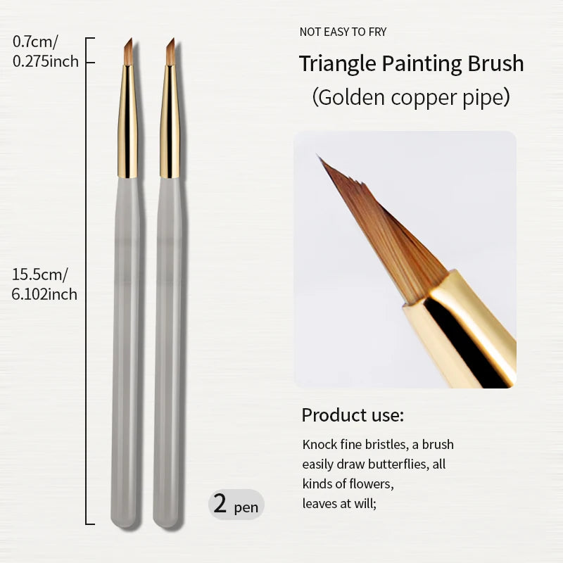 RSNAIL Nail Art Liner Brushes French Stripe Nail Line Painting Pen 18mm Slender Long Line Drawing Brush UV Gel DIY Manicure Tool | Color:Triangle Brush 2pcs