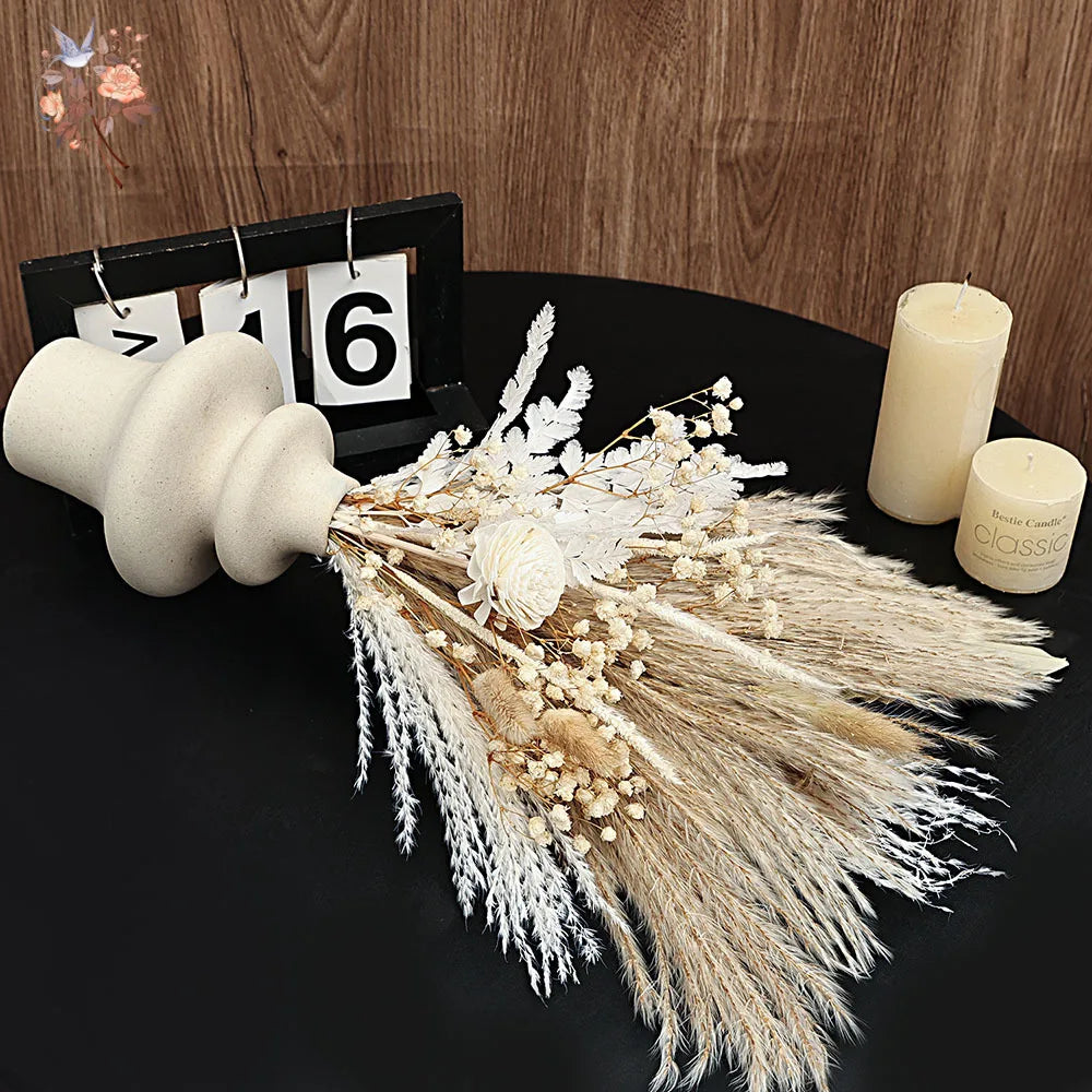 40 Pieces Dried Pampas Reeds Palm Leaves Bundle Boho Chic Home Decor Natural Flowers Baby's Breath Bouquets Country Arrangement | 2