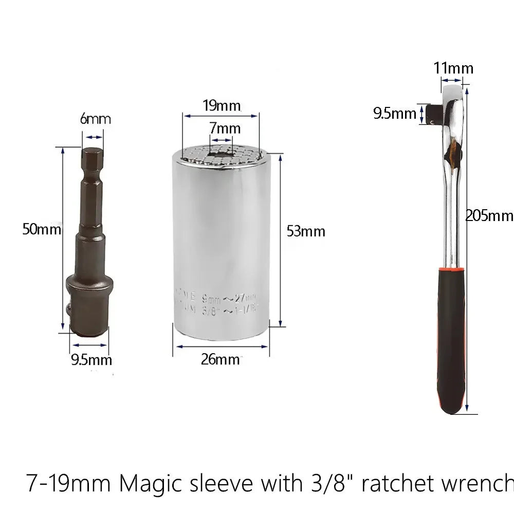 Onnfang 7-19/11-32mm Universal Ratchet Wrench Universal Socket Head, Household Socket Power/Hand Tool Wrench | Color:A