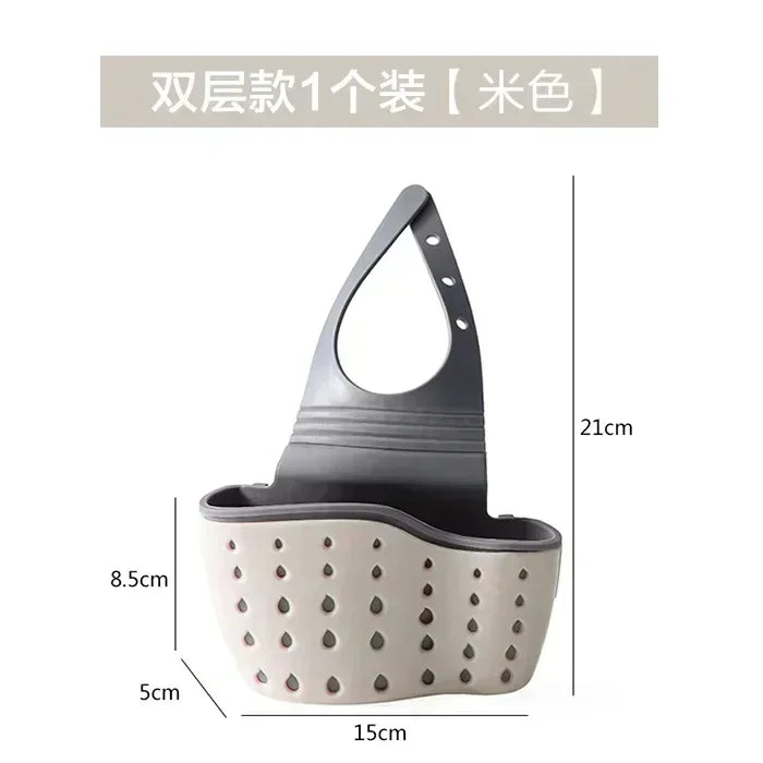 Adjustable Sink Drainer Kitchen Storage Basket Sponge Pool Hanging Bag Supplies Kitchen Accessories Organizer Household Items | Color:white as picture