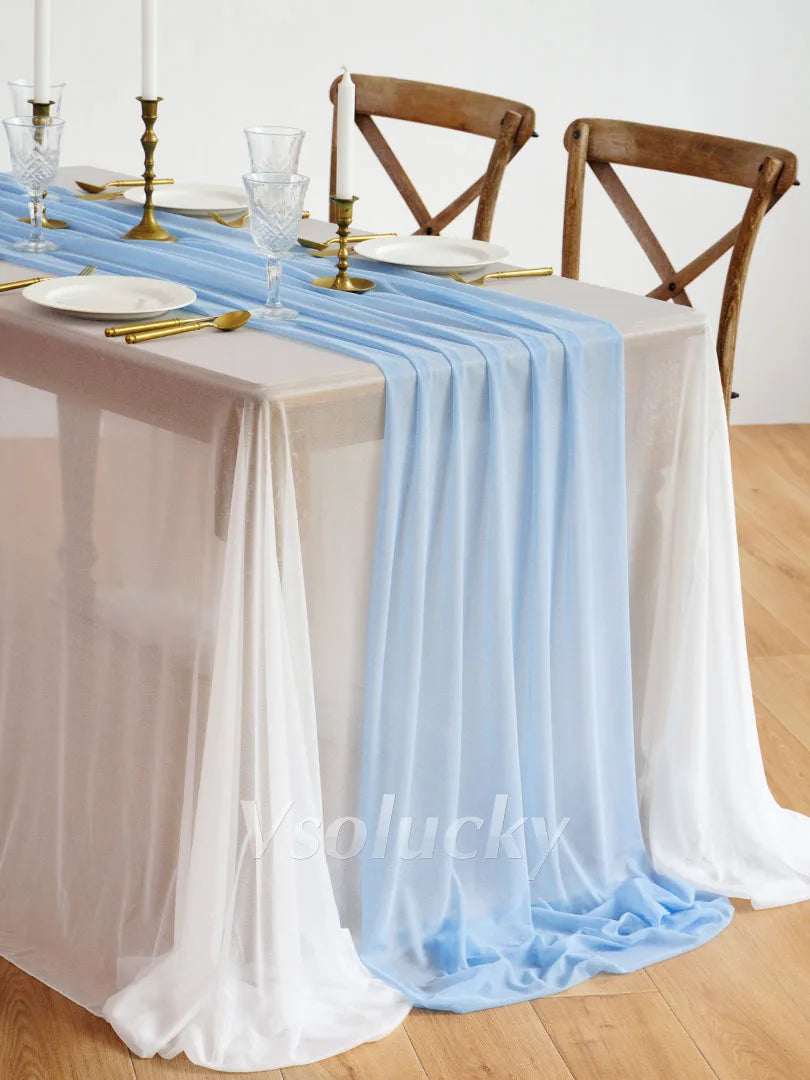 Table Runner Luxury Sheer for Wedding Rustic Boho Party Bridal Shower Birthday Christmas Decorations | Color:Light Blue