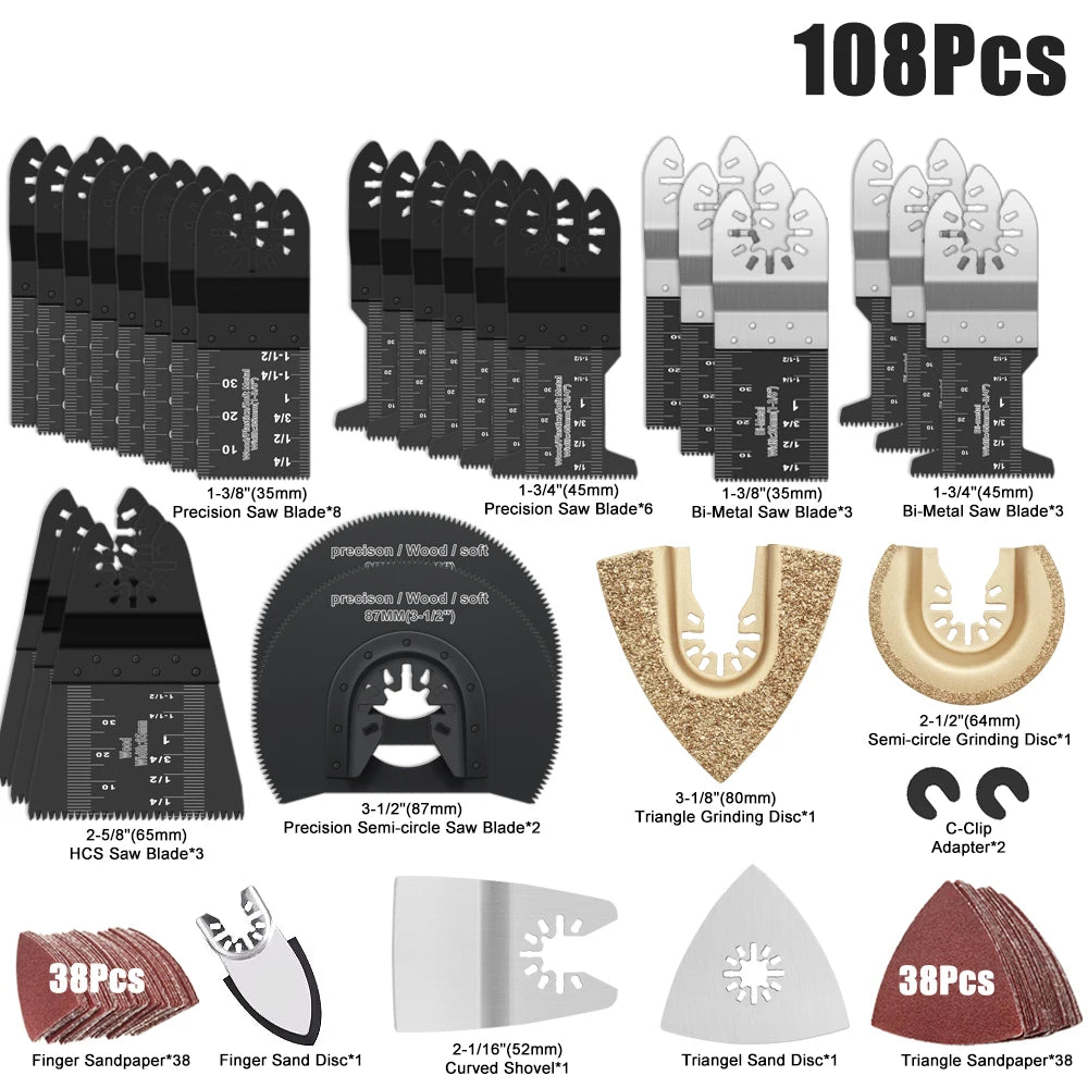 Multifunction Universal Saw Blades Set Oscillating Quick Release For Renovator Woodworking DIY Power Tool 12-108Pcs/Set | Color:108Pc