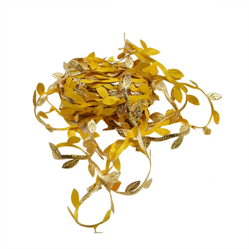 10 Meter Silk Leaf-Shaped Handmake Artificial green Leaves For Wedding Decoration DIY Wreath Gift Scrapbooking Craft Fake Flower | Color:gold