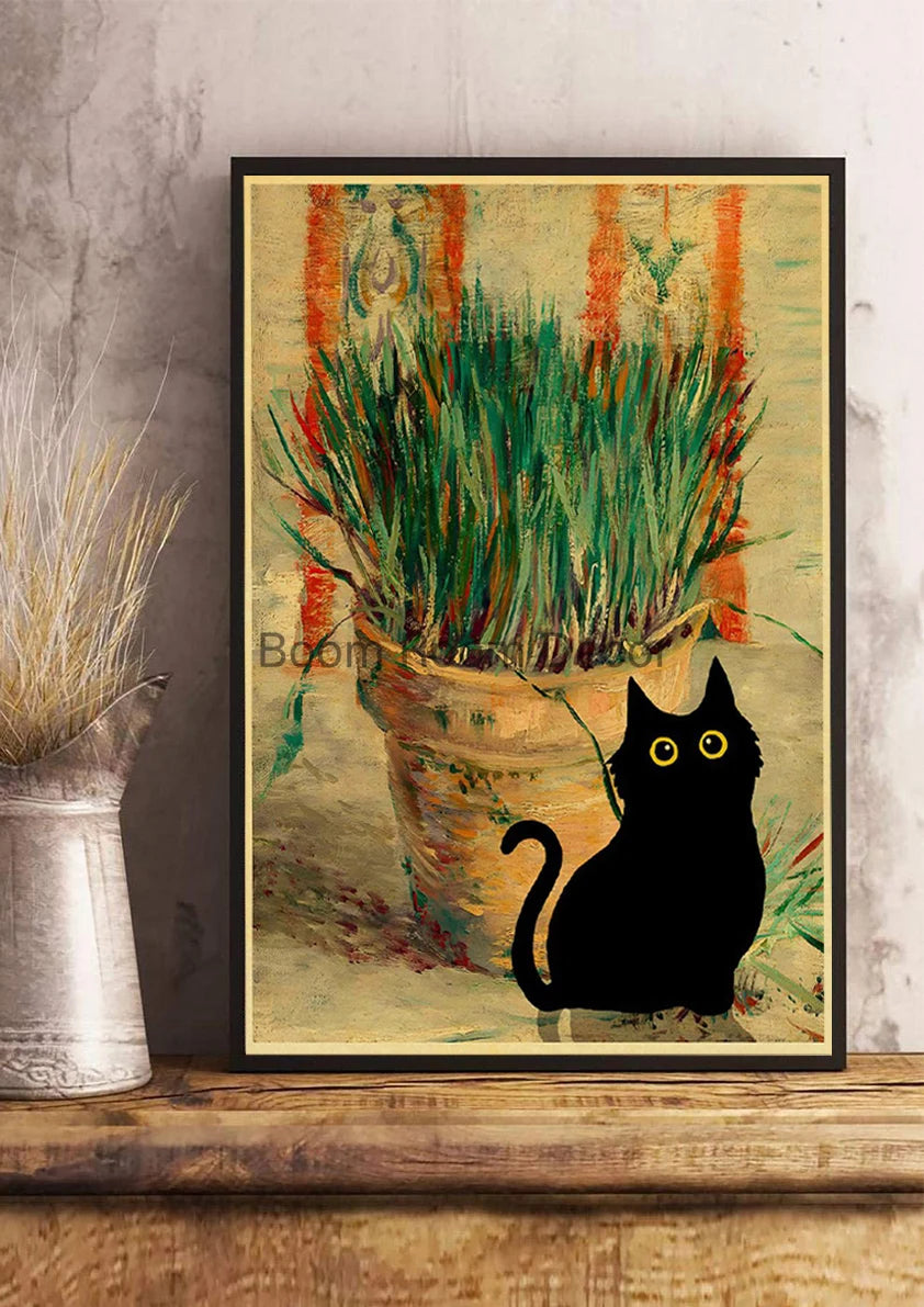 Digital Cats Cute Poster Kraft Paper Prints Modern DIY Funny Cartoon Room Painting Prints Art Picture Posters Living Room Decor | Color:Z123-23