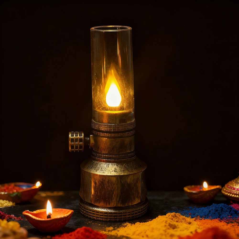 Candle Light Picnic Camping Retro Decorative Ambience Light Desktop LED Electronic Candle Desk Lamp Night Light Decoration | Color:Dark Khaki