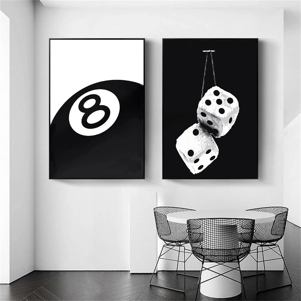 Black And White No.8 Ball Art Poster Billiards Club Theme Wall Art Canvas Painting Prints Living Room Corridor Home Decor | 0
