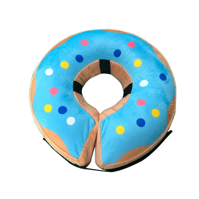 Dog Inflatable Cone Collar Adjustable Washable Post-Surgery Recovery Sweet Donuts for Large Medium Dogs Cats Protective Collar | Color:C
