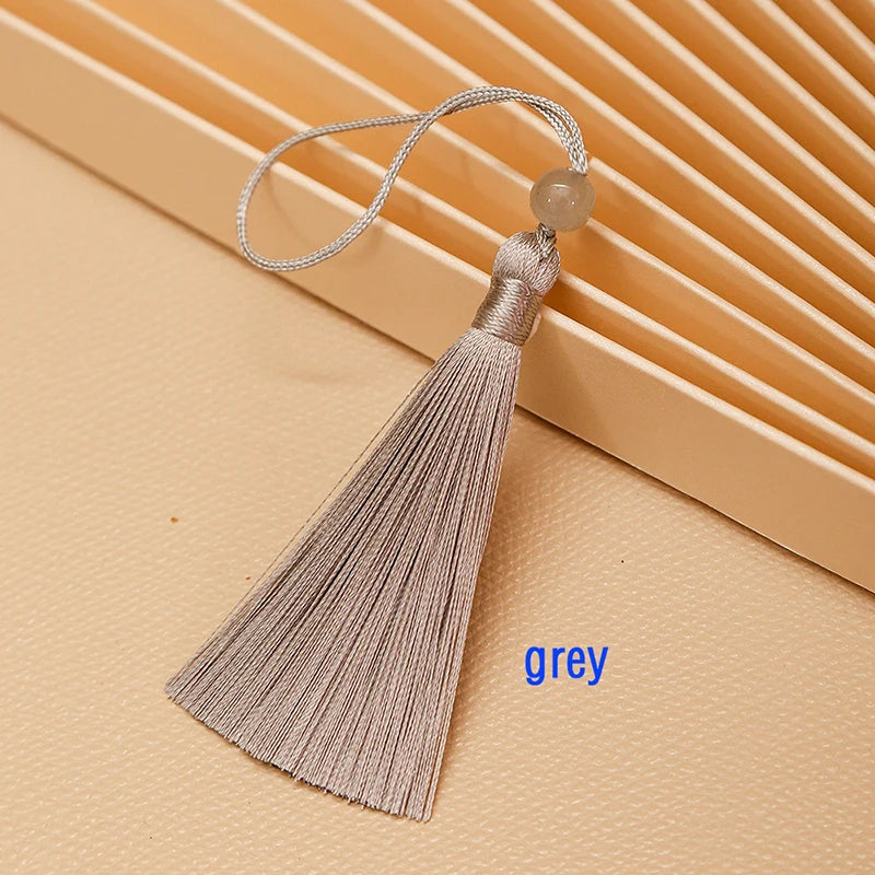 10pcs Tassels For Crafts Silky Tassel Handmade Soft Mini Tassels With Jade Beads for DIY Jewelry Making Bookmarks Crafts Decor | Color:grey