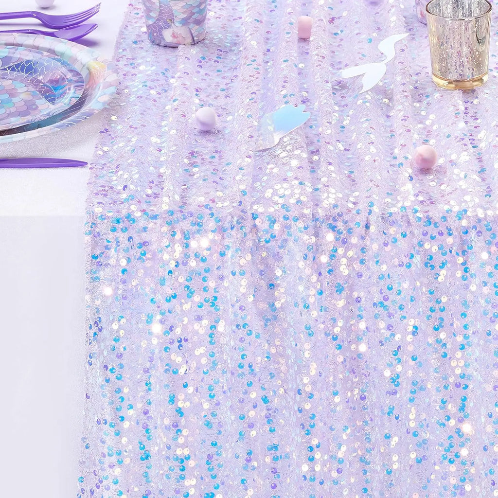 Sequin Iridescent Table Runner Boho Table Runners Glitter Sequin Tablecloth for Party Wedding Summer Mermaid Birthday Decoration | 1