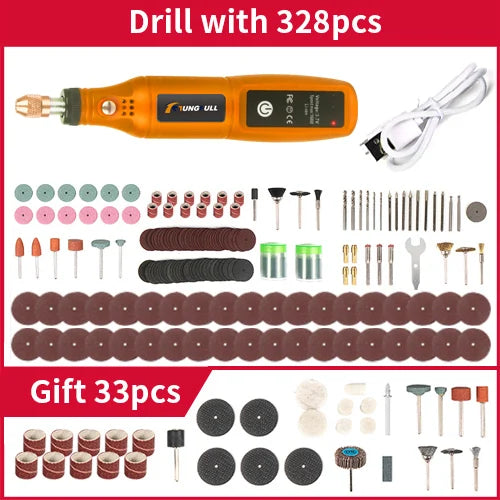 DIY Mini Rotary Tool USB Engraving Tool Dremel Tool Mini Grinder Machine Mini Wireless Drill Rechargeable Polishing Machine | Color:Drill with 361pcs