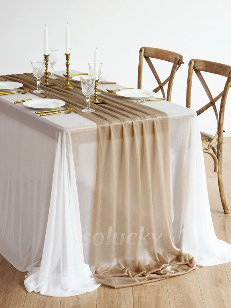 Table Runner Luxury Sheer for Wedding Rustic Boho Party Bridal Shower Birthday Christmas Decorations | Color:Light brown