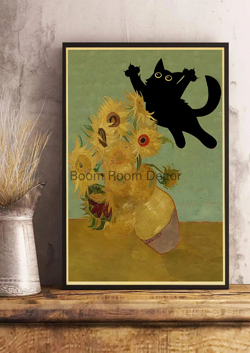Digital Cats Cute Poster Kraft Paper Prints Modern DIY Funny Cartoon Room Painting Prints Art Picture Posters Living Room Decor | Color:Z123-37