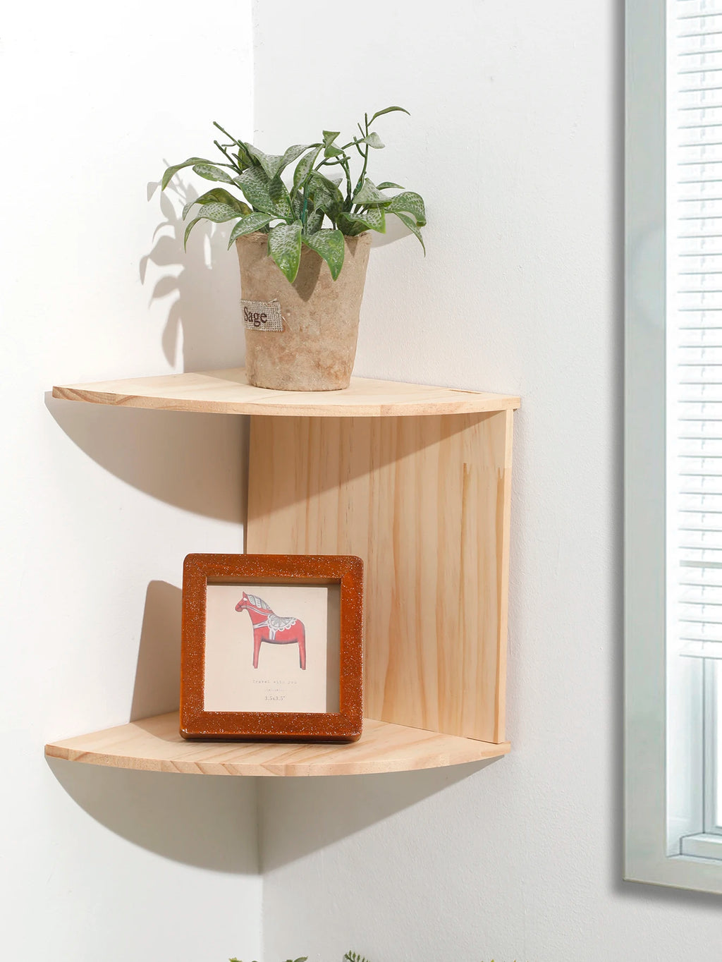 Wooden Corner Shelf Two-Layer Burlywood Shelf Boho Home Decoration Floating Wall Organizer Room Decors Aesthetic Wall Decor Gift | 1