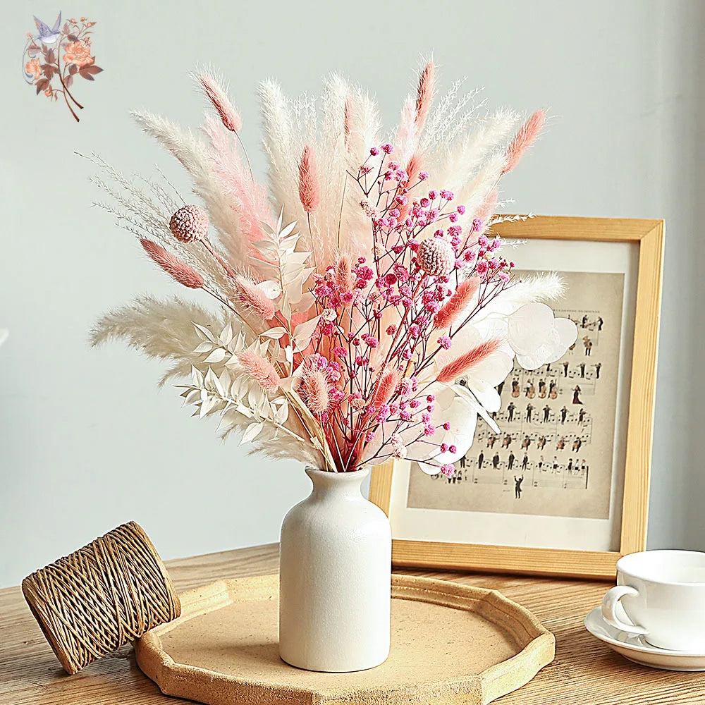 Pink White Dried Flowers Mariage Bouquet Centerpieces for Weddings Natural Pampas Grass Real Gypsophile Nordic Boho Home Decor | 0