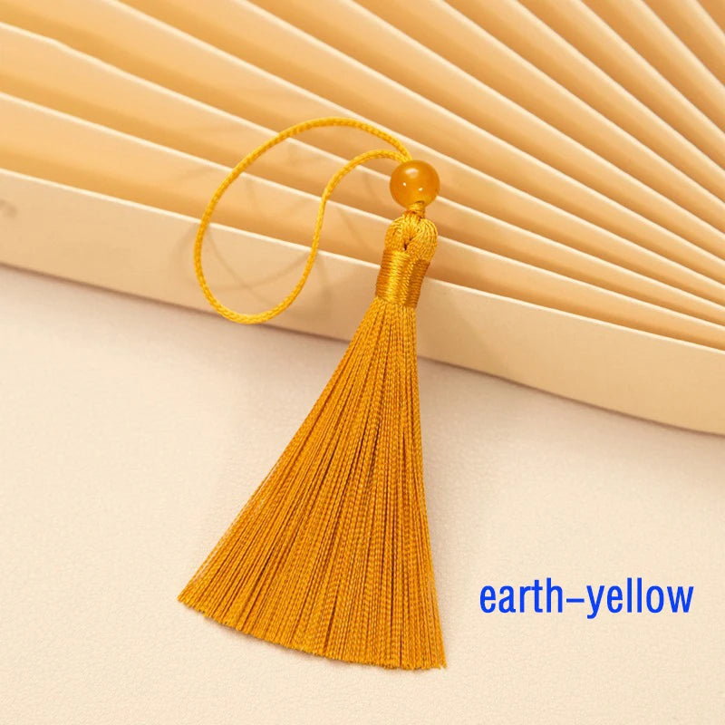 10pcs Tassels For Crafts Silky Tassel Handmade Soft Mini Tassels With Jade Beads for DIY Jewelry Making Bookmarks Crafts Decor | Color:earth-yellow
