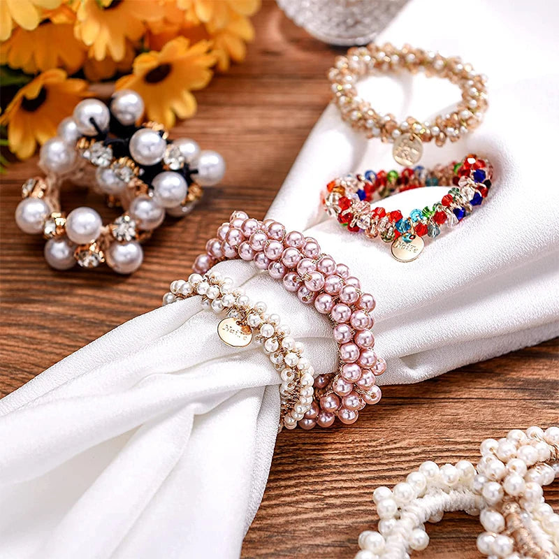 Crystal Hair Ties Boho Elastic Hair Scrunchies Pearl Hair Ropes Bead Ponytail Holders Hair Accessories For Women and Girls | 3