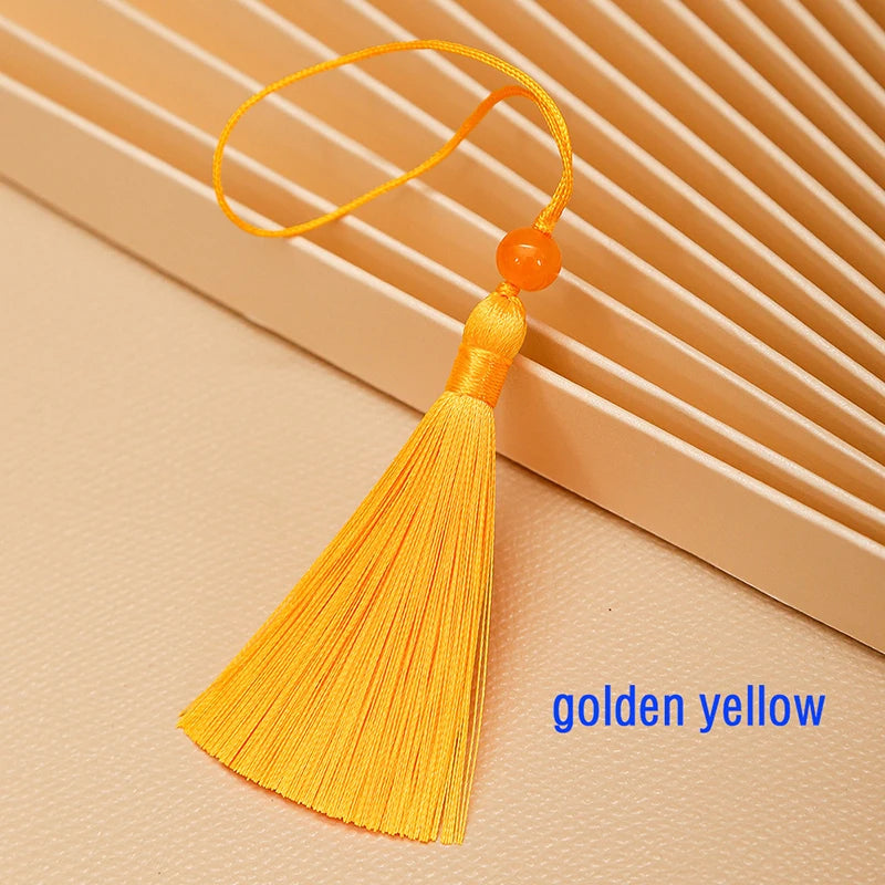 10pcs Tassels For Crafts Silky Tassel Handmade Soft Mini Tassels With Jade Beads for DIY Jewelry Making Bookmarks Crafts Decor | Color:golden yellow