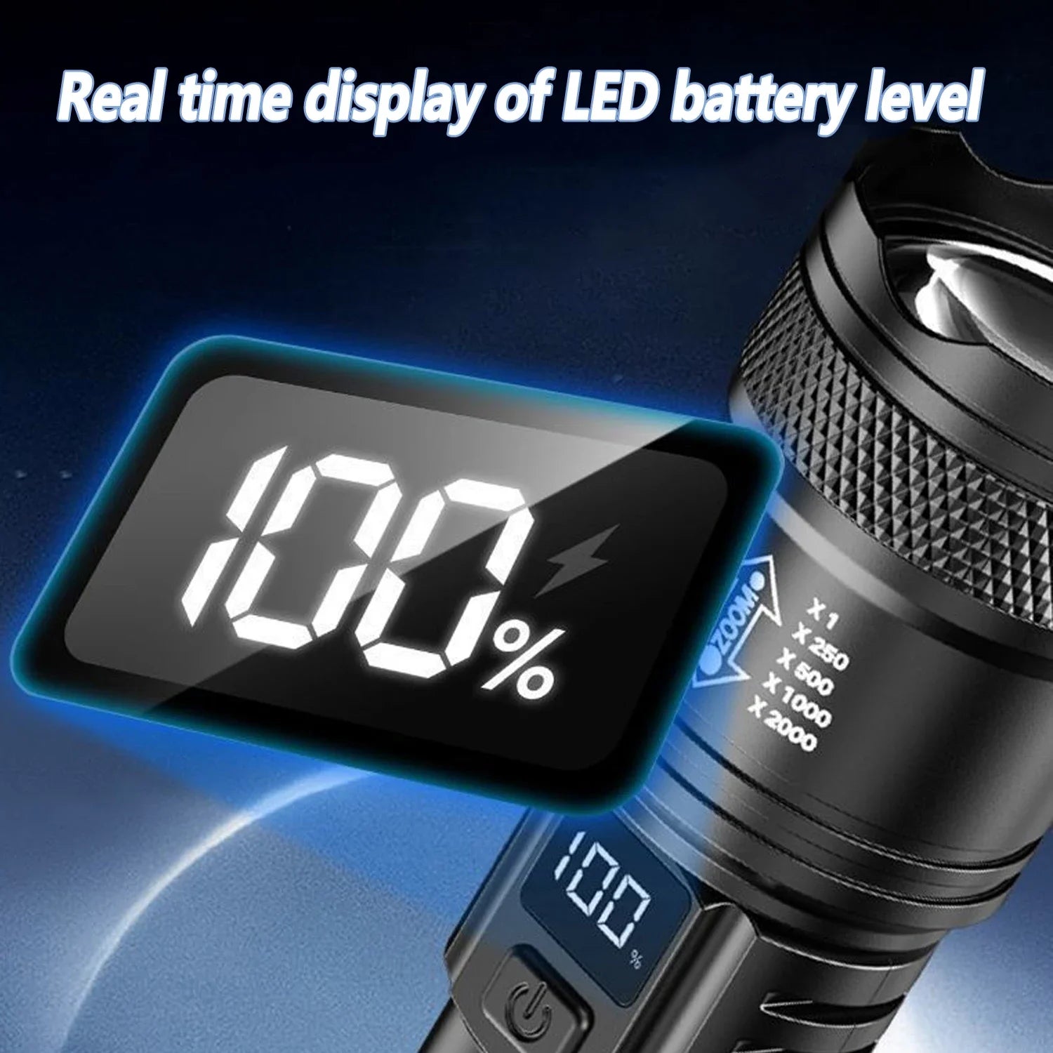 Rechargeable LED Flashlight Zoomable Torch with LCD Display 3 Modes Waterproof High Power Hand Light Outdoor Wilderness Camping | 4