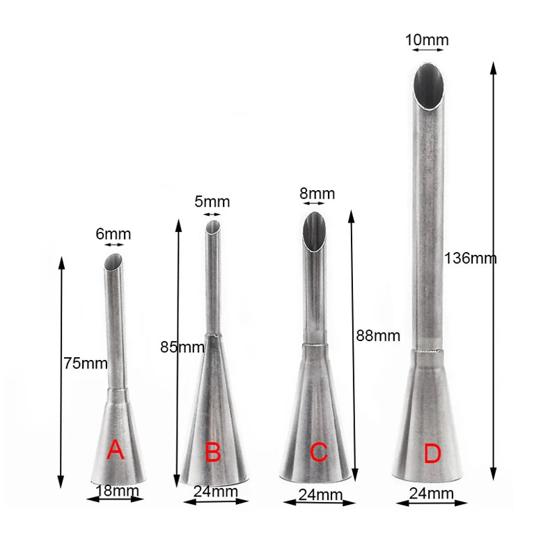 1/4Pcs Stainless Steel Puff Cream Nozzles Cake Icing Piping Tip DIY Donut Pastry Syringe Cupcake Desserts Baking Accessories | Color:4Pcs