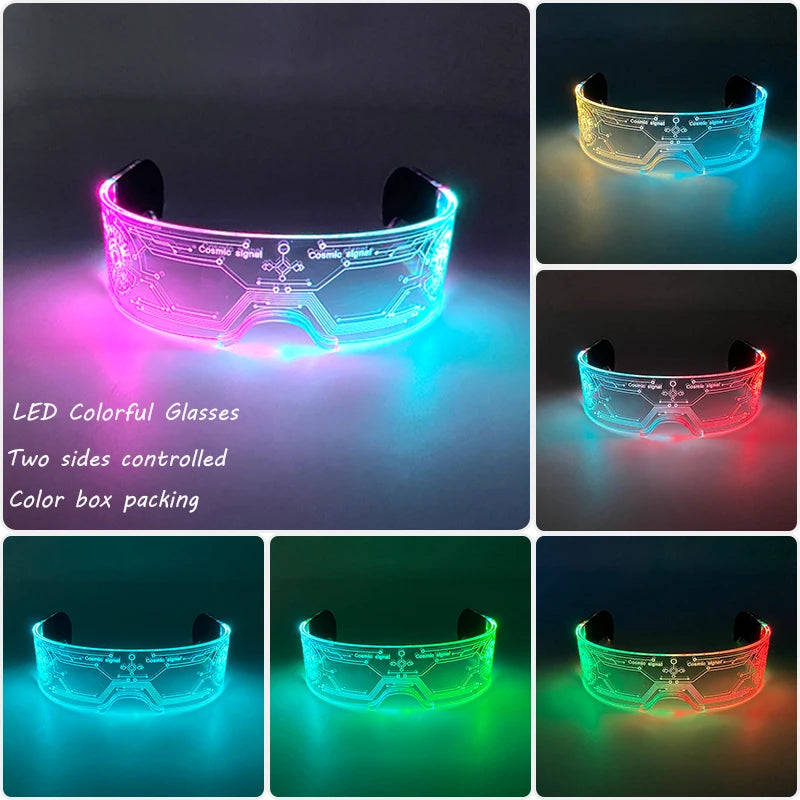 Fashion Luminous Decorative Glasses Neon Light Decoration LED Sunglasses For Nightclub DJ Dance Music Rave Costume Night | Lenses Color:Type H