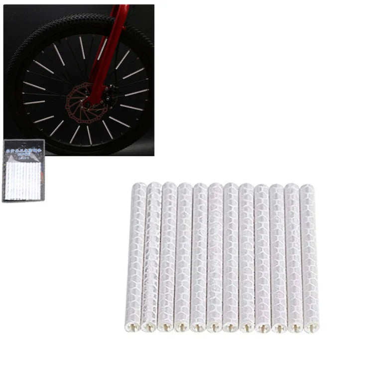 12pcs/Bag Bicycle Spoke Reflective Strip 7.5cm MTB Bike Wheel Rim Spoke Sticker Tube Warning Strip DIT Riding Reflective Stripe | Color:White