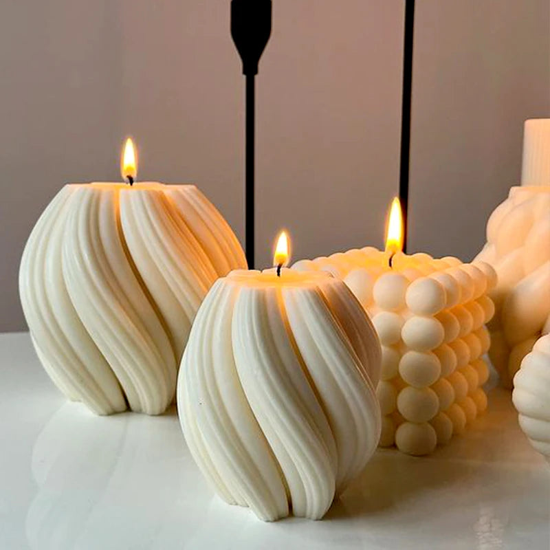 3D Rotating Pillar Candle Silicone Mold Geometric Wave Candle Wax Mould DIY Abstract Art Soap Resin Gypsum Mold Home Craft Decor | 0