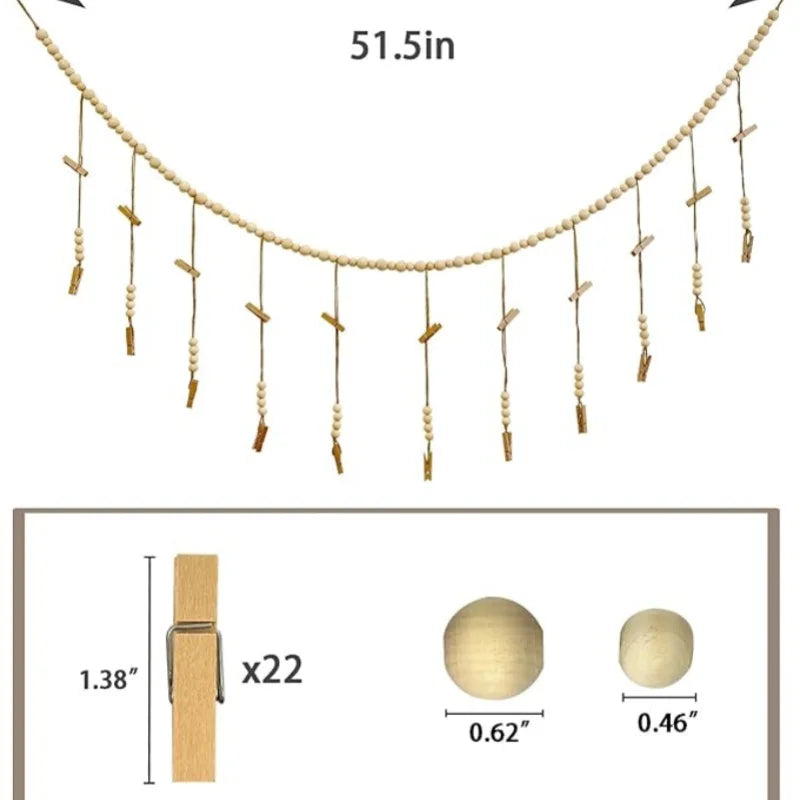 Hanging Photo Display Wooden Bead Garland Boho Wall Hanging for Bedroom Living Room Dorm Party Decor Teen Girl Gifts | 5