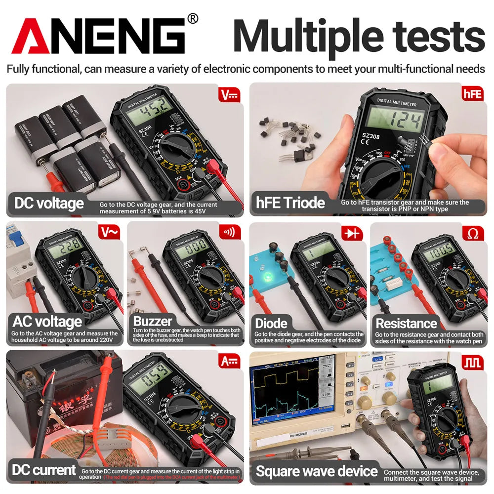 ANENG SZ308 Digital Multimeter   AC/DC Current Meter Voltage Resistance Meter Electrician LCD Backlight Ohm Square Wave Test | 3