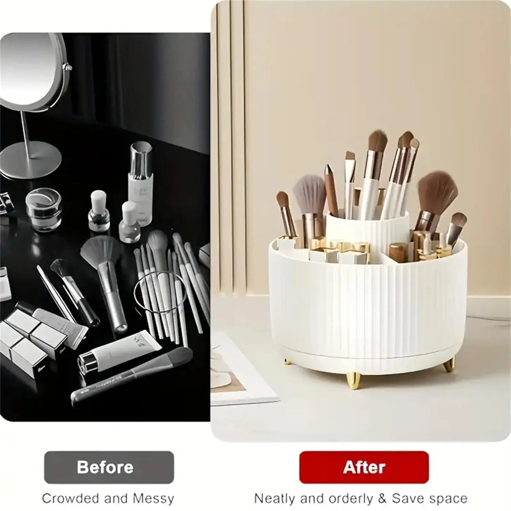 360° Rotating Makeup Organizer - 1pc Plastic Cosmetic Storage with 5 Compartments - Multi-Functional Holder for Brushes | 5