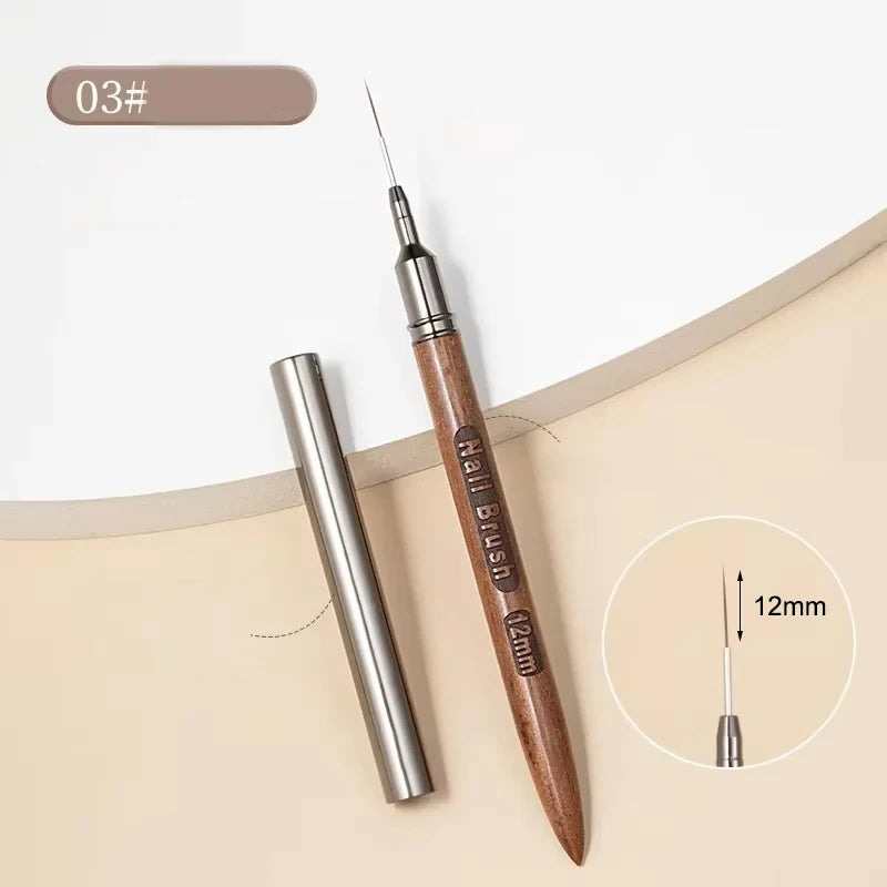 Nail Brush Wood Handle Gel Nail Art Liner DIY Painting Brush Drawing Lines Stripe Flower Painting Pen UV Gel Manicure Salon Tool | Color:Brown-12mm