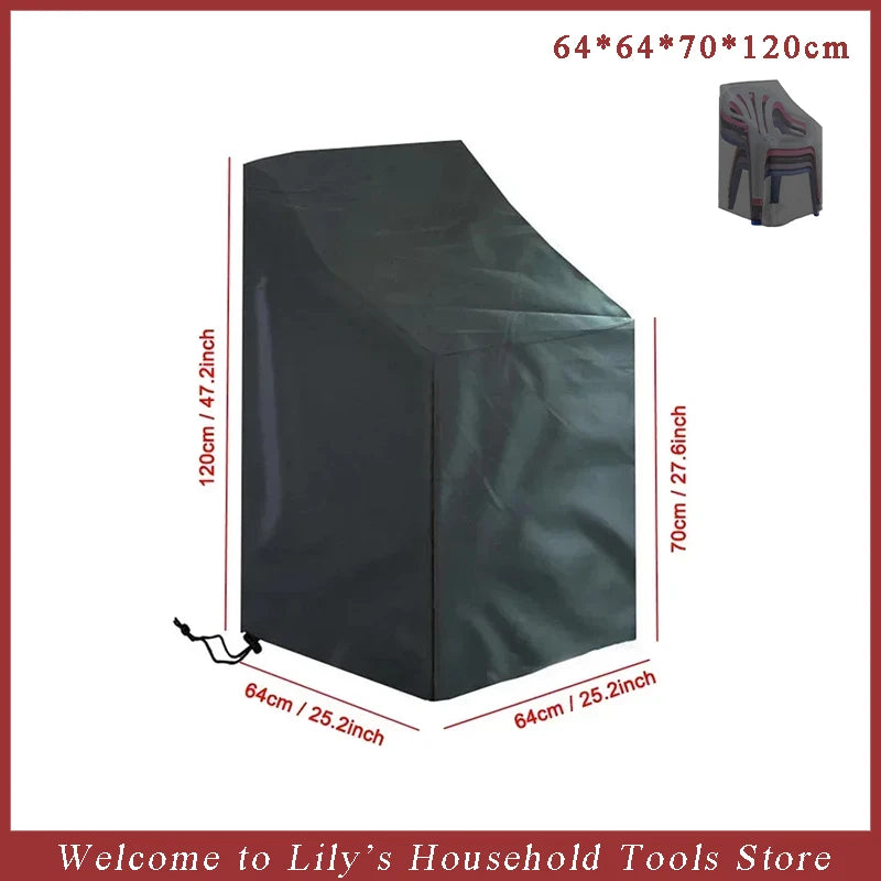 Stacked Chair Dust Cover Outdoor Garden Patio Furniture Protector Cover Waterproof Dustproof Chaircover Rain Cover Chair Sofa | Color:64x64x120 70cm
