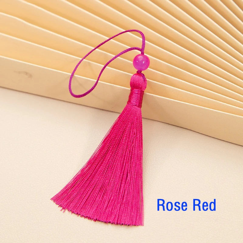 10pcs Tassels For Crafts Silky Tassel Handmade Soft Mini Tassels With Jade Beads for DIY Jewelry Making Bookmarks Crafts Decor | Color:roseo