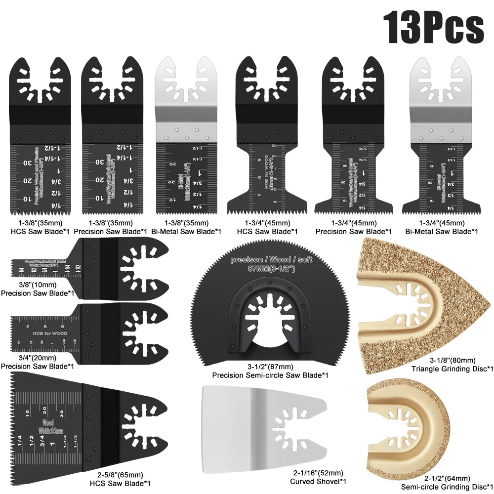 Multifunction Universal Saw Blades Set Oscillating Quick Release For Renovator Woodworking DIY Power Tool 12-108Pcs/Set | Color:13Pc