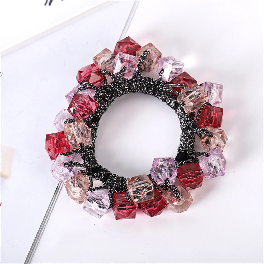 Crystal Hair Ties Boho Elastic Hair Scrunchies Pearl Hair Ropes Bead Ponytail Holders Hair Accessories For Women and Girls | Color:A2-a-SP028-J
