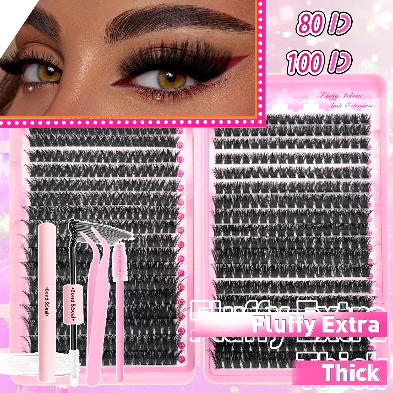 DIY Lash Extension Kit Clusters Individual Eyelashes Kit 9-16mm with Bond and Seal Wispy Natural Mange Lashes | 5
