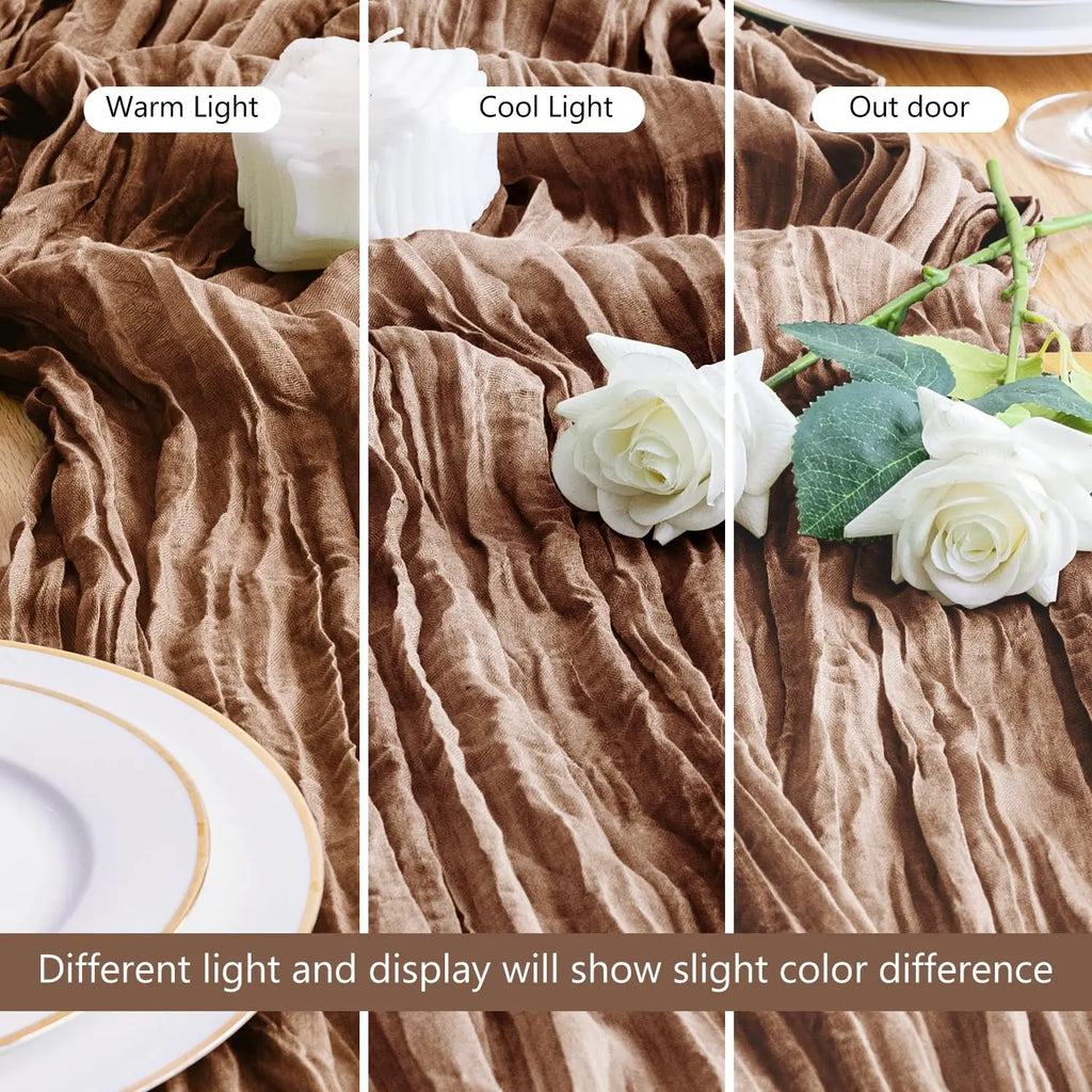 90x300cm Brown Cheesecloth Table Runners Boho Sheer Tablecloth for Wedding Shower Birthday Bridal Party Home Dinning Decoration | 3