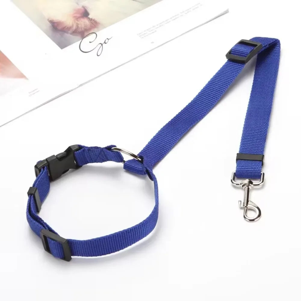 Solid Color Two-in-one Pet Car Seat Belt Nylon Lead Leash Backseat Safety Belt Adjustable Dogs Harness Collar Pet Accessories | Color:Blue