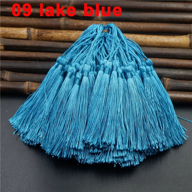 100pcs/lot 13cm Tassel Silk Fringe Silky Floss Bookmark Tassels Mini Tassels For DIY Craft Jewelry Making Souvenir Bookmarks | Color:09 LakeBlue