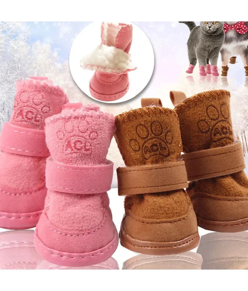 4pcs/set Pet Dog Shoes Winter Warm Shoes for Small Medium Dogs Anti-slip Puppy Rain Snow Boots Footwear Cat Dog Walking Sneakers | 0