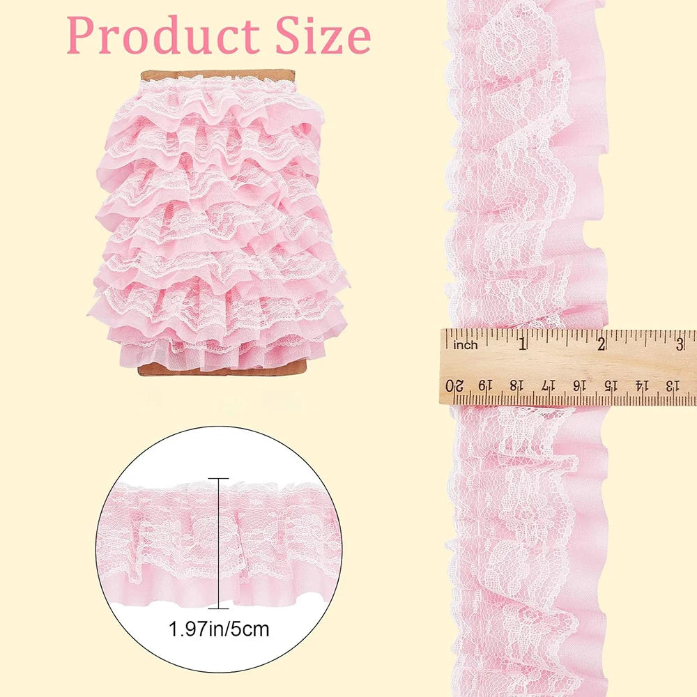 2 Yards Black White Pink Fold Wave Embroidery Lace Fabric Trim DIY Clothing Daily Home Decoration Accessory 5CM Wide | 1