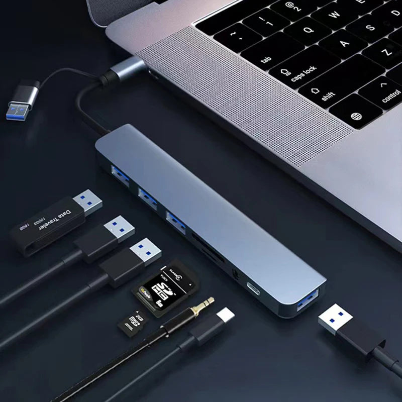 8 in 2 USB +Type C HUB Docking Station with 3.5mm Audio Jack Adapter Micro SD Card Reader Laptop Tablet Phone Disk Converter | 4