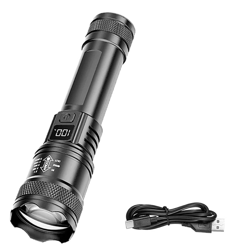 Rechargeable LED Flashlight Zoomable Torch with LCD Display 3 Modes Waterproof High Power Hand Light Outdoor Wilderness Camping | Emitting Color:1PC