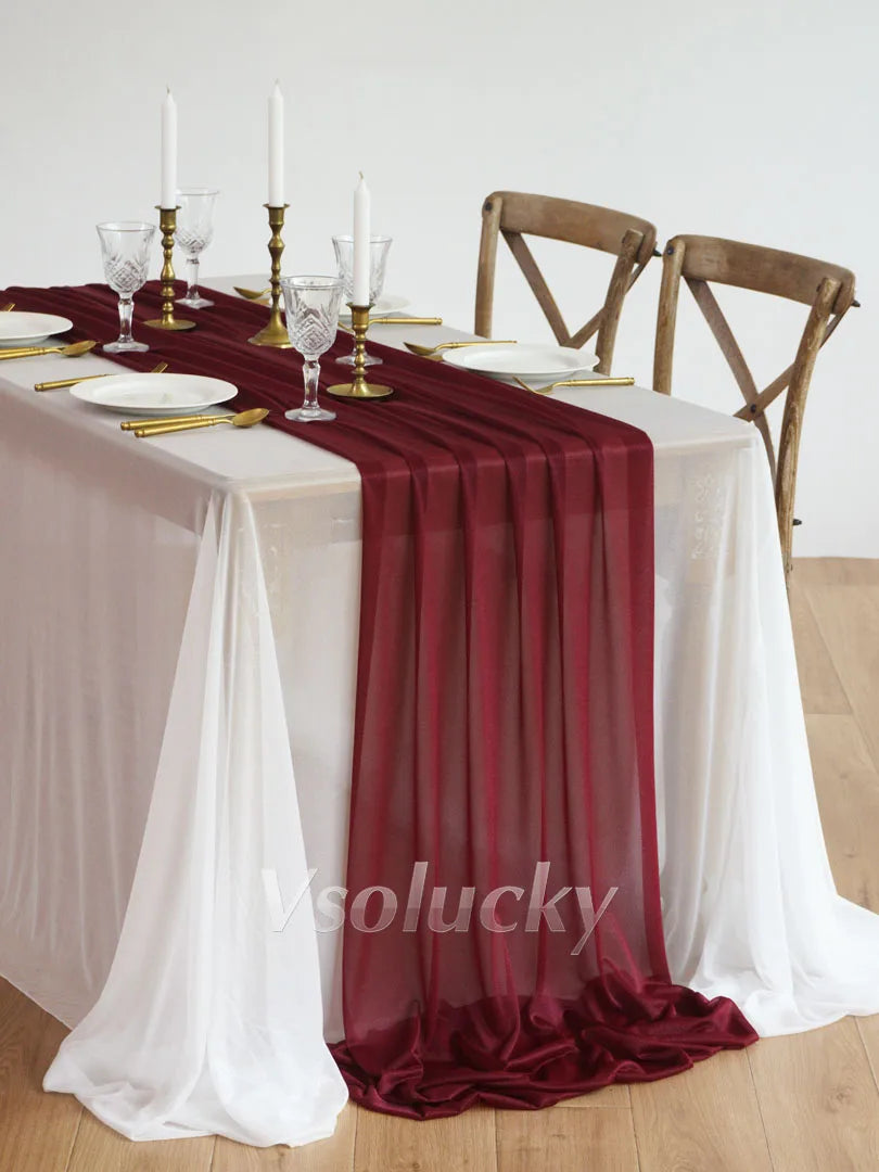 Table Runner Luxury Sheer for Wedding Rustic Boho Party Bridal Shower Birthday Christmas Decorations | Color:Burgundy
