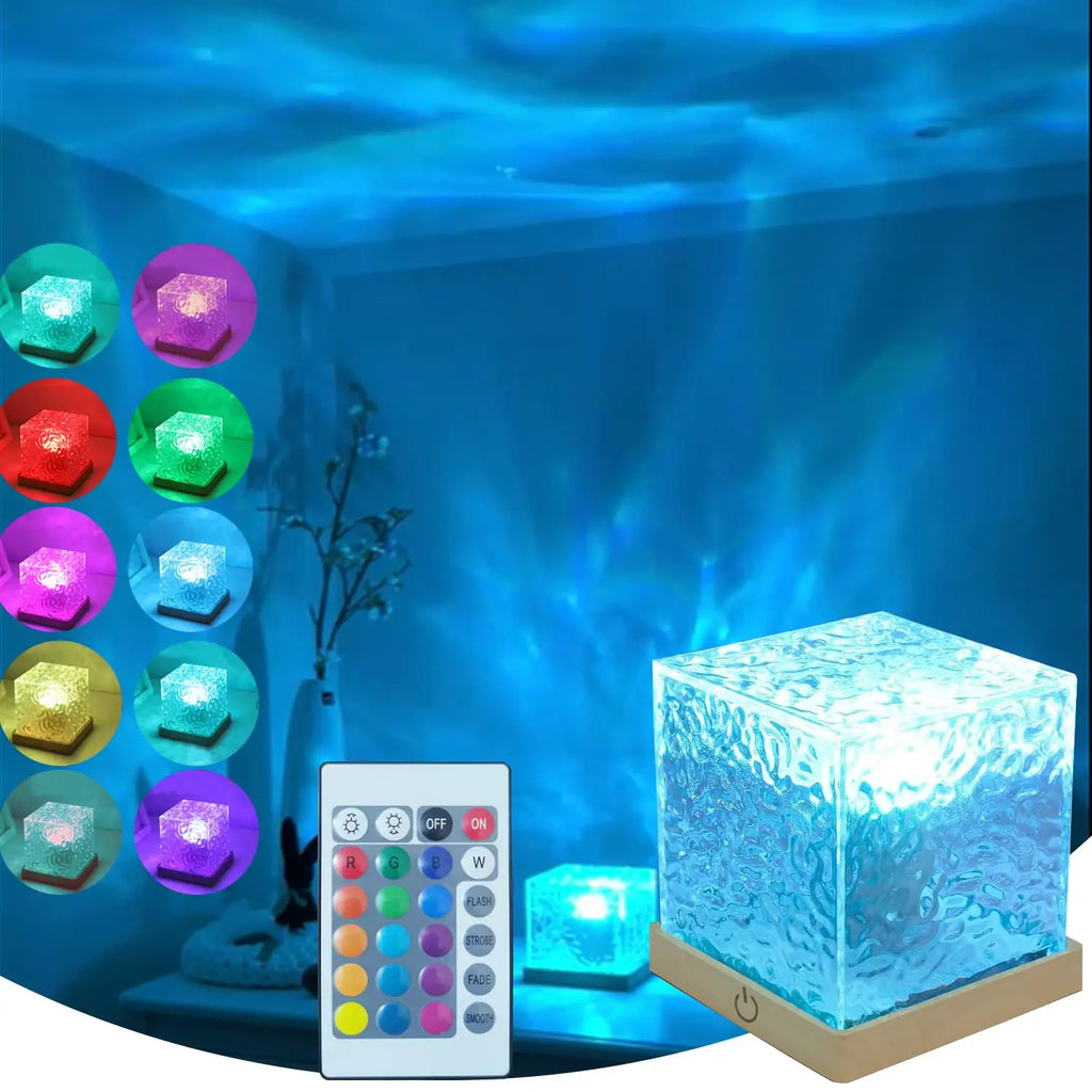 Ocean Lamp Water Light Projector - Water Ripple Projector Light Cube Aurora Northern Lights Wave Ripple Night Light for Bedroom | 0