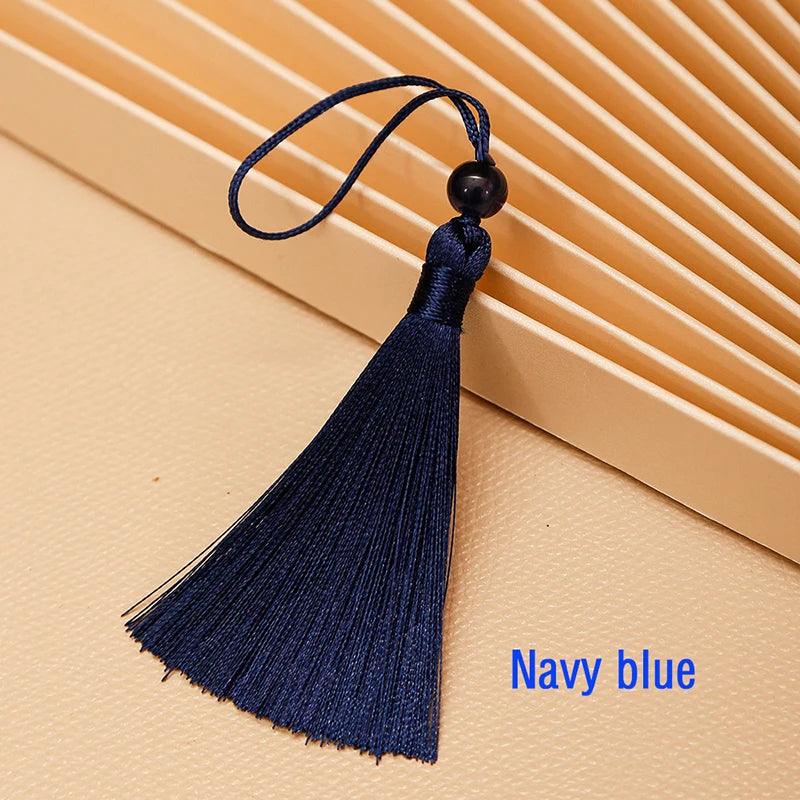 10pcs Tassels For Crafts Silky Tassel Handmade Soft Mini Tassels With Jade Beads for DIY Jewelry Making Bookmarks Crafts Decor | Color:navy blue