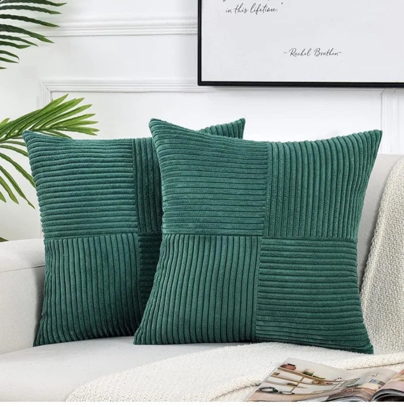 Splicing Cushion Cover Boho Decorative Corduroy Throw Pillow Covers 18x18 Inch for Couch Bed Sofa Room Farmhouse Fall Home Decor | Color:Green