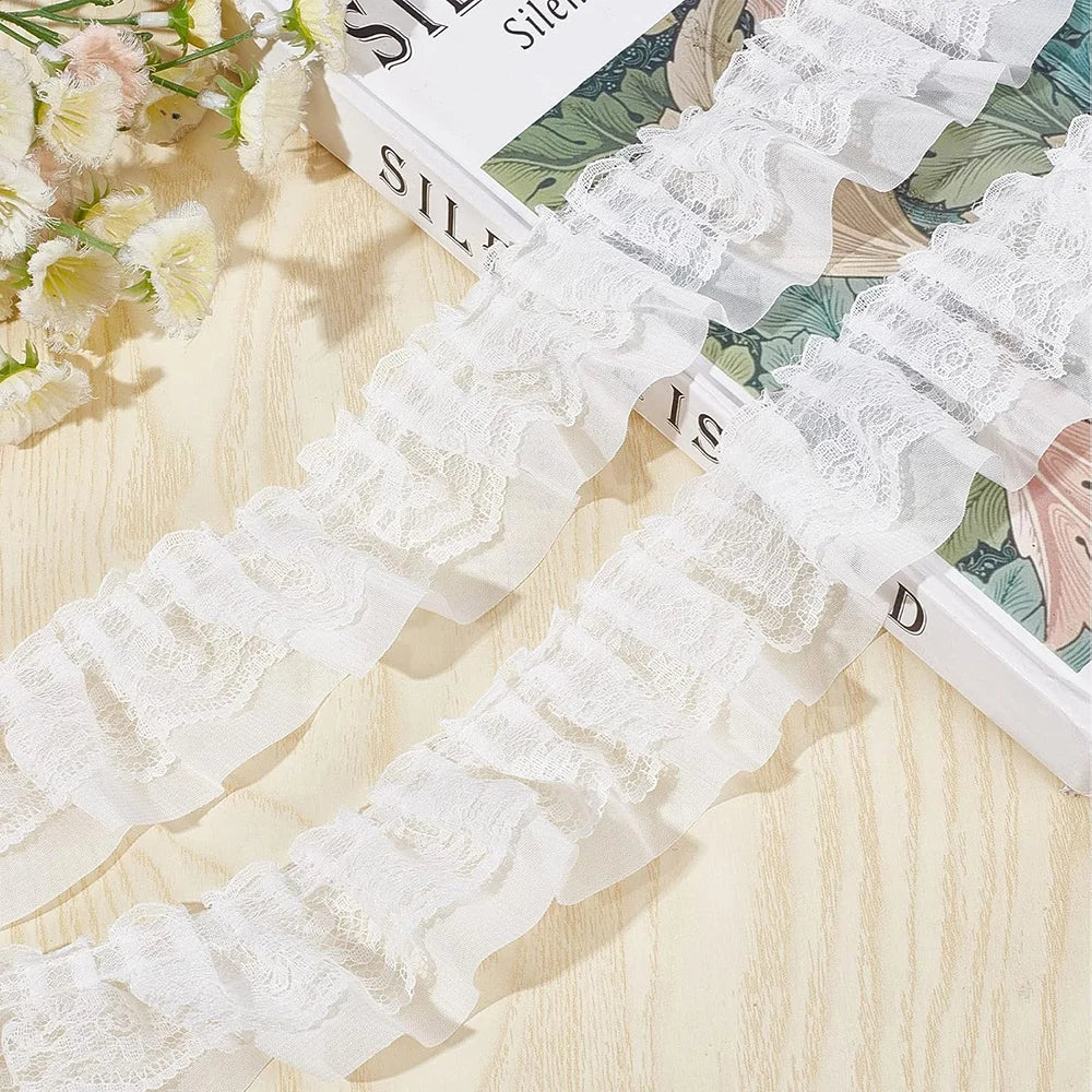 2 Yards Black White Pink Fold Wave Embroidery Lace Fabric Trim DIY Clothing Daily Home Decoration Accessory 5CM Wide | 2