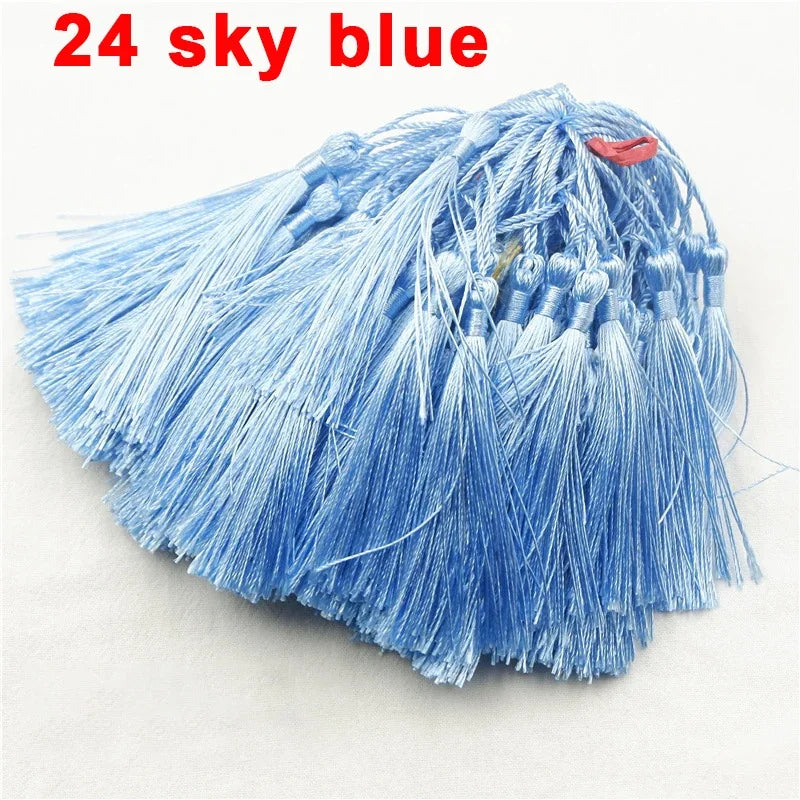 100pcs/lot 13cm Tassel Silk Fringe Silky Floss Bookmark Tassels Mini Tassels For DIY Craft Jewelry Making Souvenir Bookmarks | Color:24 LightBLue